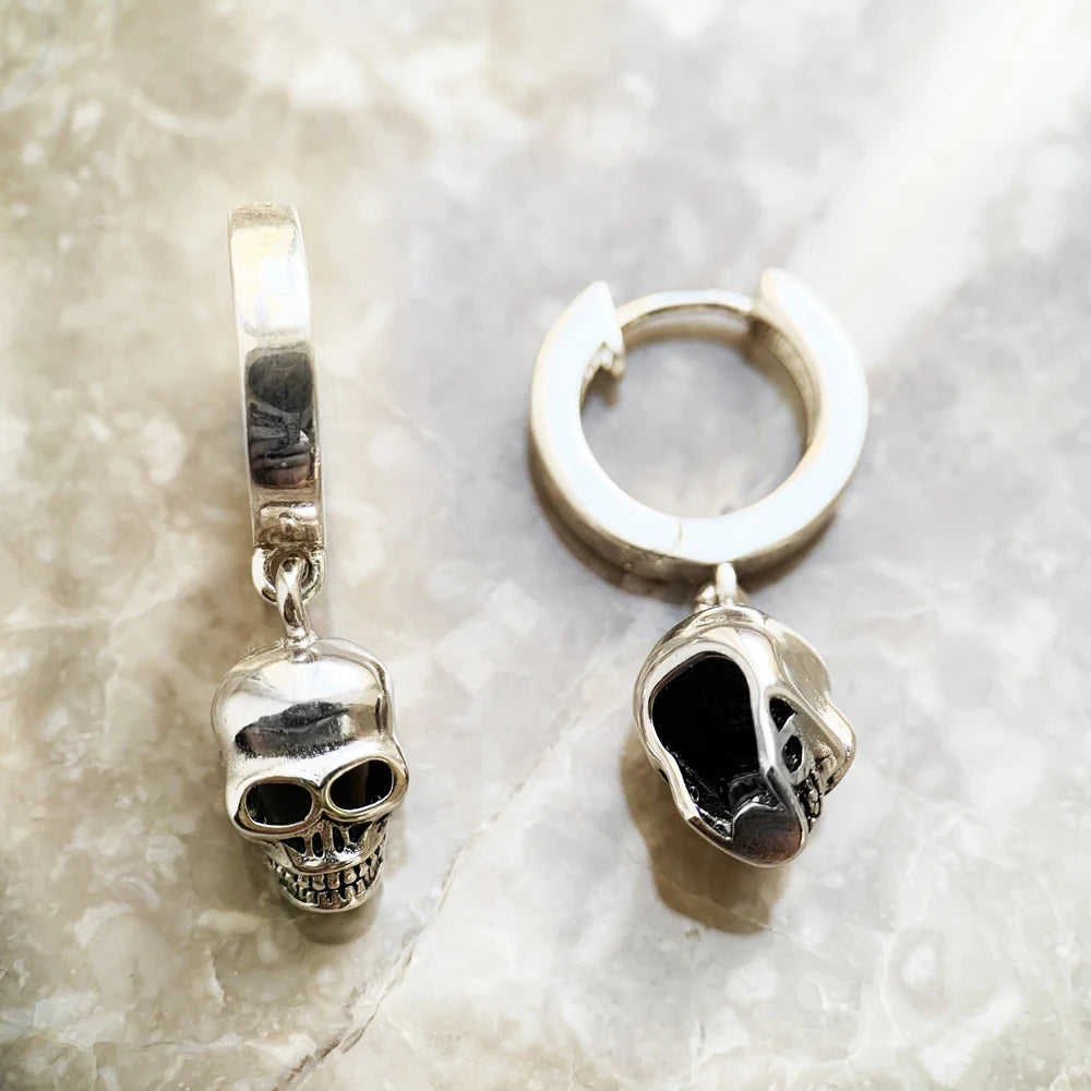Hinged Hoop Earrings Skull Brand New Gift In 925 Sterling Silver Europe Style Trendy Fine Jewerly For Women