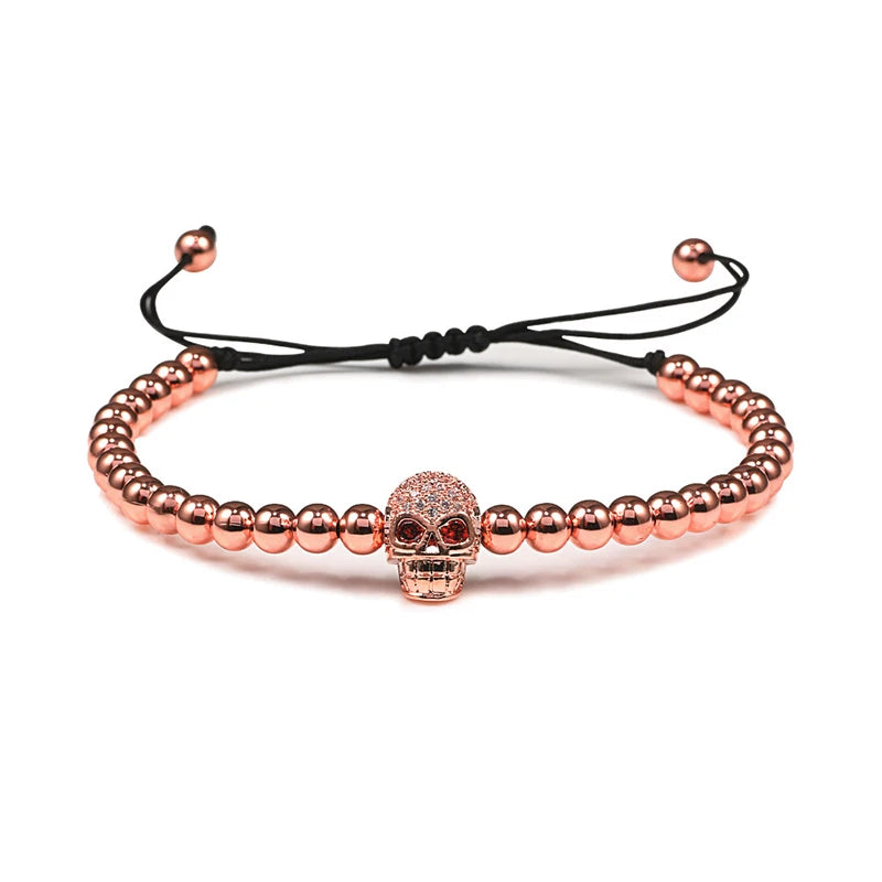Charm Skull Head Copper Beads Bracelets Handmade Pave CZ Skeleton Crystal Adjustable Bracelet Punk Wrist Jewelry for Women