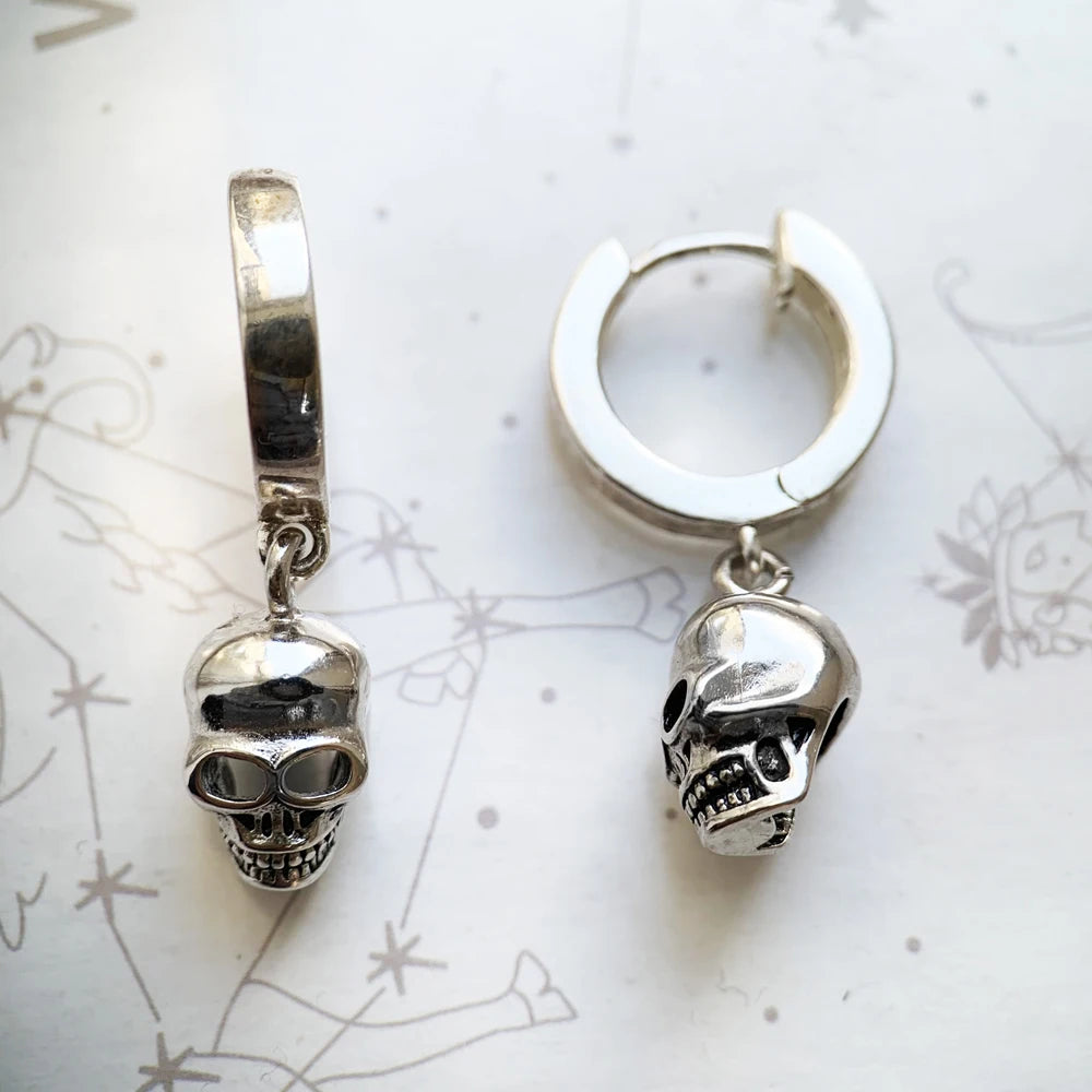 Hinged Hoop Earrings Skull Brand New Gift In 925 Sterling Silver Europe Style Trendy Fine Jewerly For Women