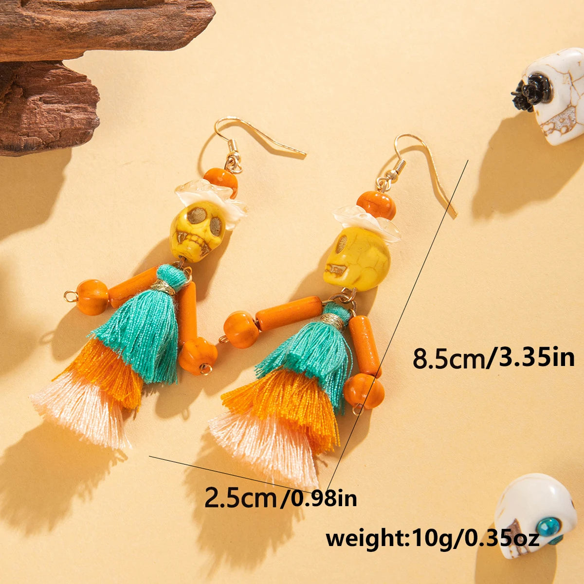 Funny Ethnic Flower Skull Drop Earrings for Women Creative Gothic Punk Long Tassel Earring Halloween Party Festival Jewelry Gift