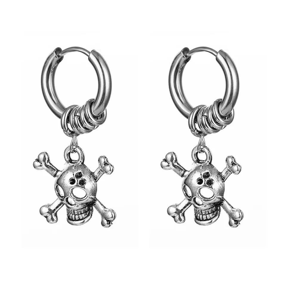 Design Stainless Steel Skull Drop Earrings For Men Fashion Gothic Street Hip Hop Ear Jewelry Pendant Cool Stud Earrings