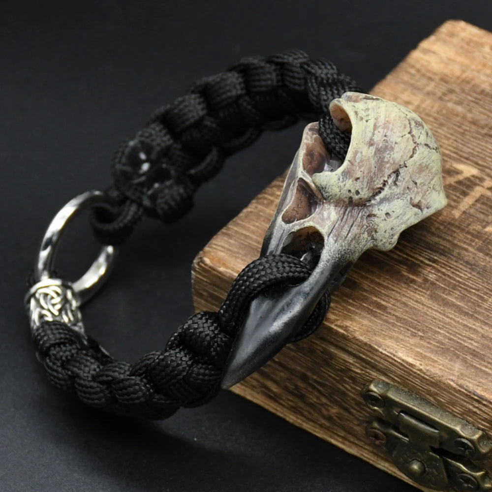 Odin Raven Skull Bracelet Mens Slavic Paracord Rope Bracelet Punk Biker Rock Party Accessories Nordic rune Jewelry