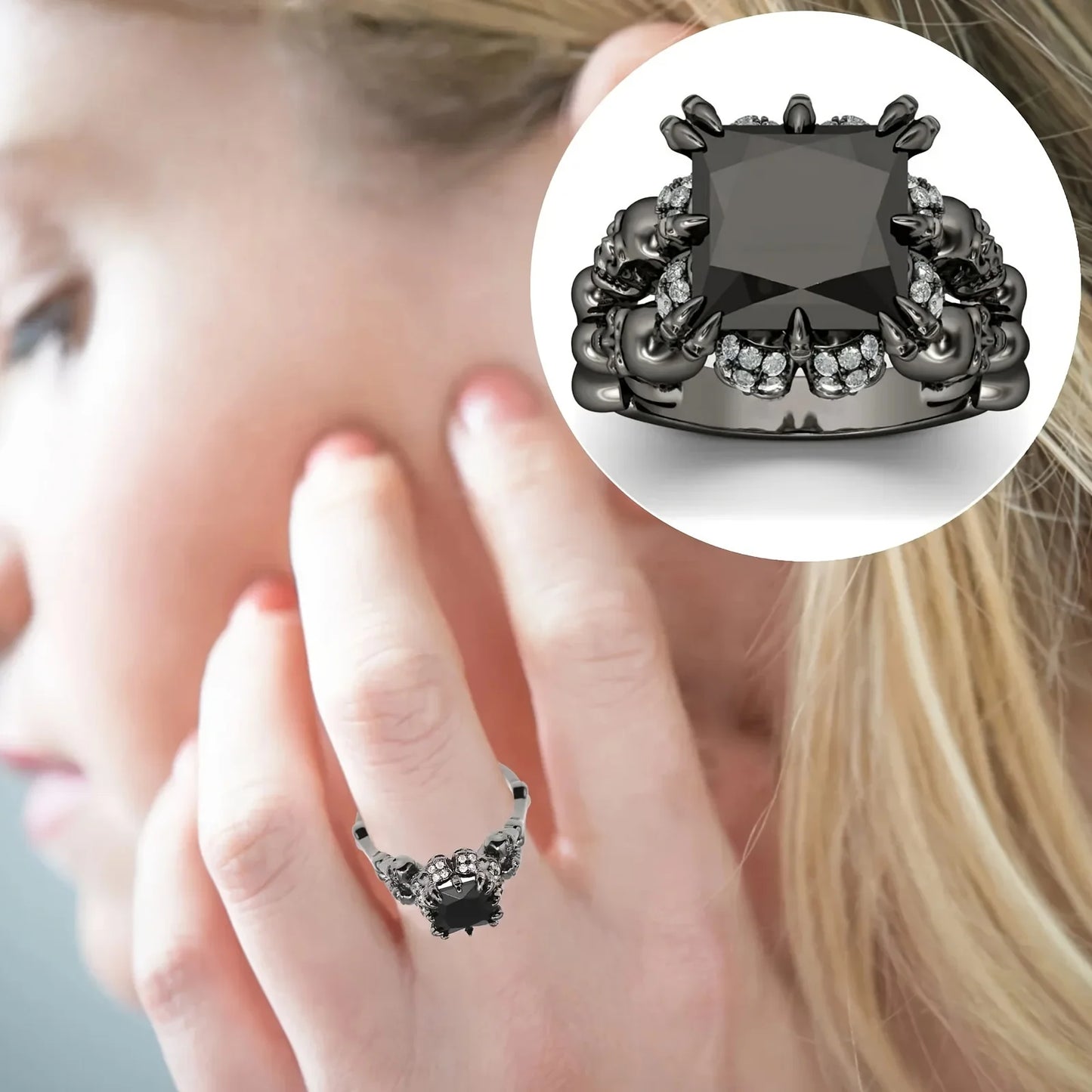 Stunning Punk Skull Ring - Retro Gothic Style, Black Zircon Jewelry, Simple Design, Unisex, Halloween Accessory Ring