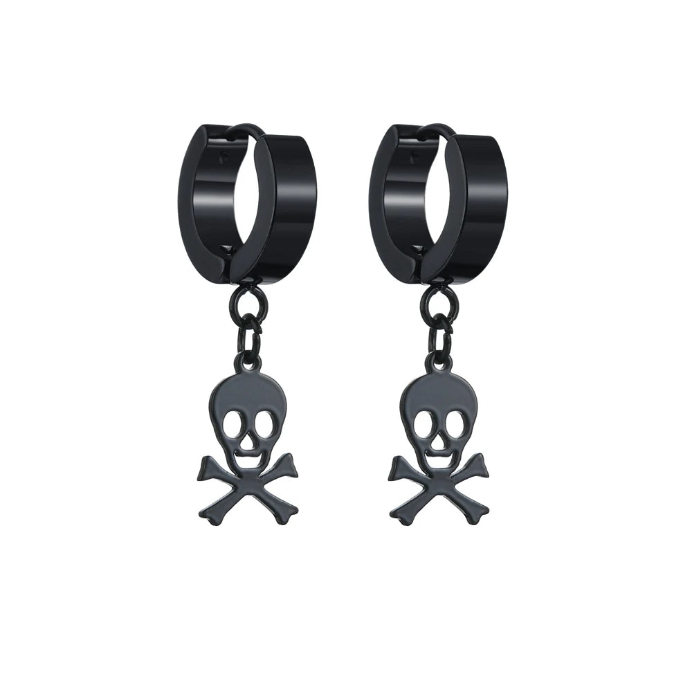 Design Stainless Steel Skull Drop Earrings For Men Fashion Gothic Street Hip Hop Ear Jewelry Pendant Cool Stud Earrings