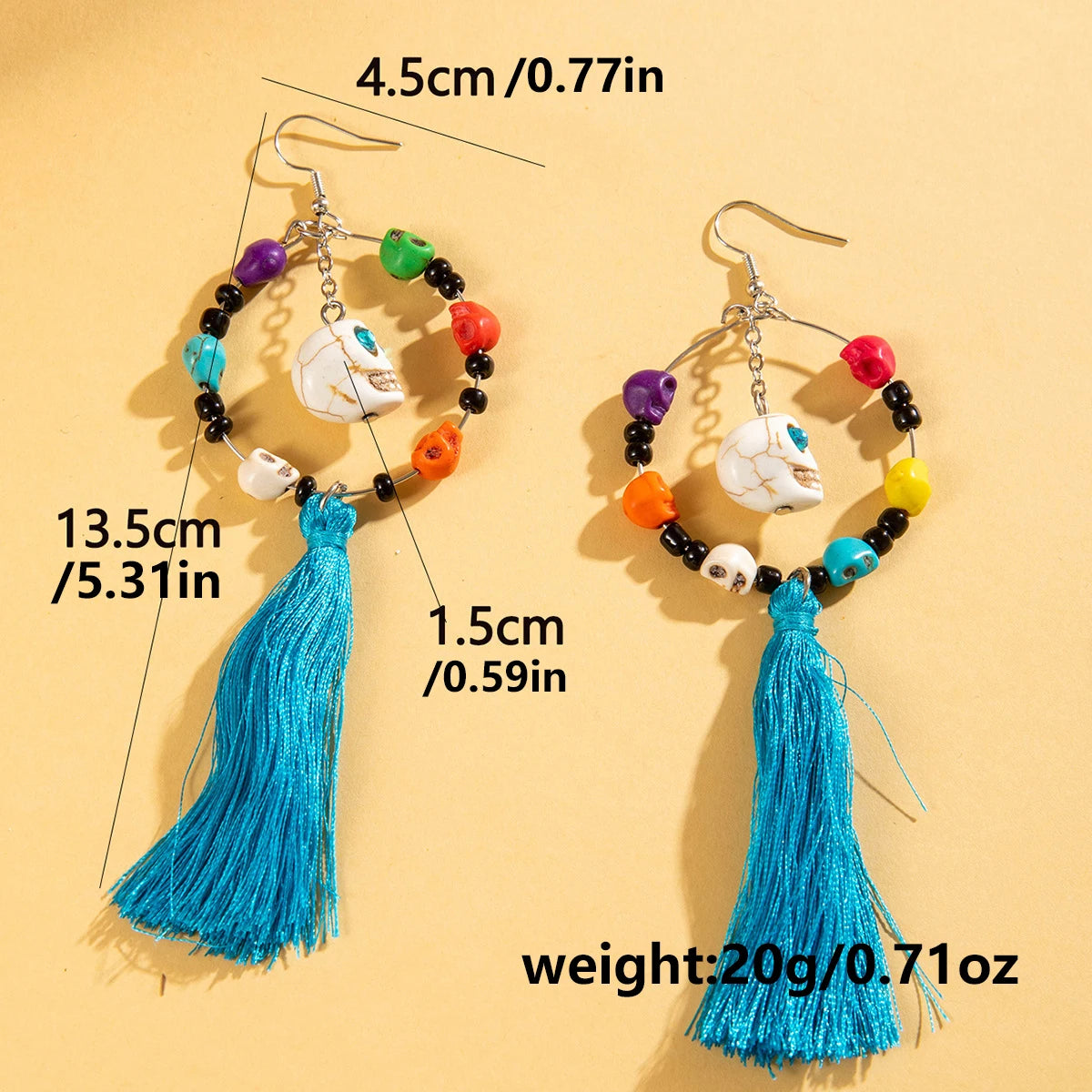 Funny Ethnic Flower Skull Drop Earrings for Women Creative Gothic Punk Long Tassel Earring Halloween Party Festival Jewelry Gift