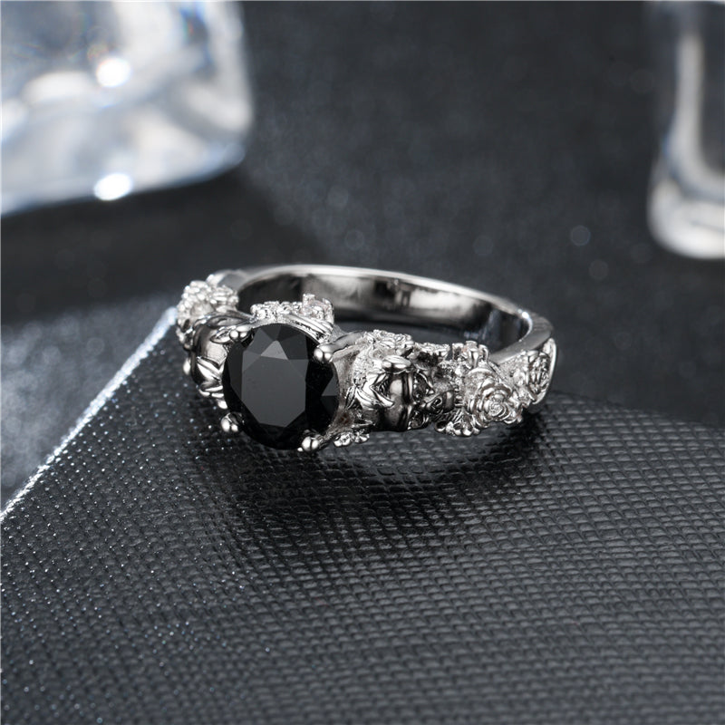 Skull Crystal Zircon Rings Black Women's Wedding Ring Punk Zirconia Party Ring Birthday Stone Jewelry
