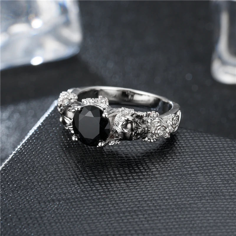 Skull Crystal Zircon Rings Black Women's Wedding Ring Punk Zirconia Party Ring Birthday Stone Jewelry