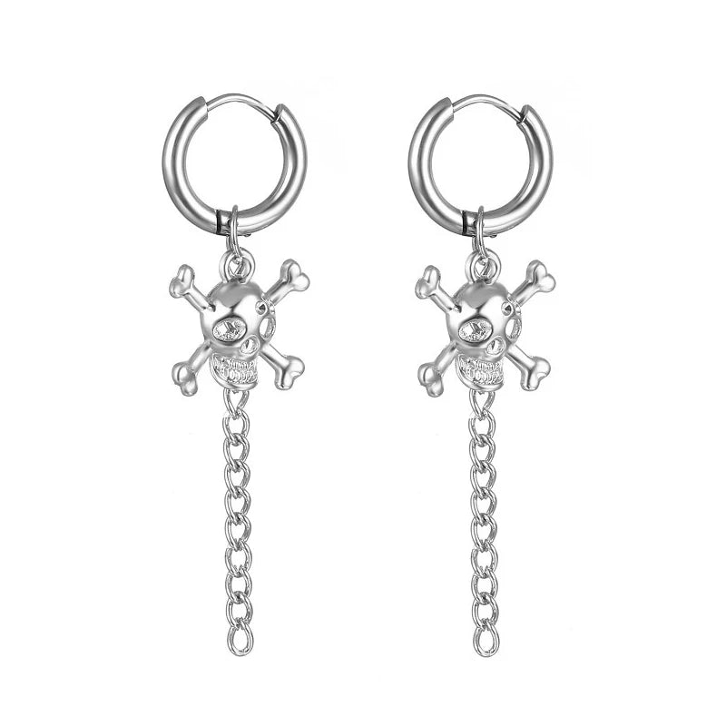 Design Stainless Steel Skull Drop Earrings For Men Fashion Gothic Street Hip Hop Ear Jewelry Pendant Cool Stud Earrings
