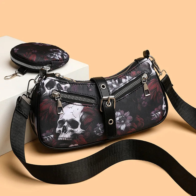 Women Fashion Shoulder Bag Gothic Punk Bag Cool Style Trendy Rock Girls Handbag Punk Skull Pattern for Party Messenger Bags