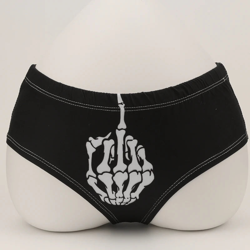 Halloween Skull Cartoon Black Print Women Underwear Panties Finger Bones Sexy Hip-Lifting Thong Student Briefs Erotic Lingerie