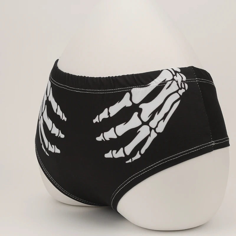 Halloween Skull Cartoon Black Print Women Underwear Panties Finger Bones Sexy Hip-Lifting Thong Student Briefs Erotic Lingerie