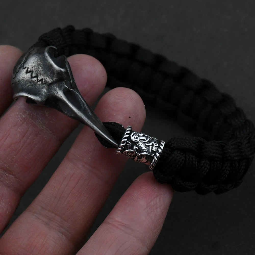 Odin Raven Skull Bracelet Mens Slavic Paracord Rope Bracelet Punk Biker Rock Party Accessories Nordic rune Jewelry