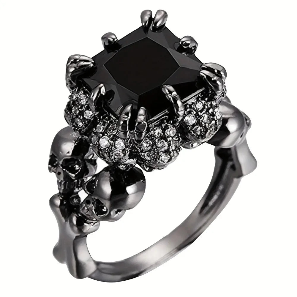 Stunning Punk Skull Ring - Retro Gothic Style, Black Zircon Jewelry, Simple Design, Unisex, Halloween Accessory Ring