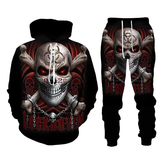 Skull 3D Print Men Punk Hoodie Suit Tracksuit/Pants Goth Skeletons Pullover Casual Streetwear Oversize Autumn Winter Hot-selling