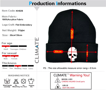 Winter Hats Women Men Halloween Horror Skull Embroidered Knitted Hat Stretch Pullover Hat Warm Windproof Woolen Skullies Beanies