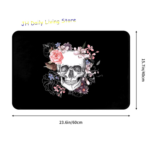 Skull Pink Tongue Features Cartoon Area Floor Rug Living Room Bedroom Non-Slip Decorative Soft Flannel Home Bedside Carpet Gift