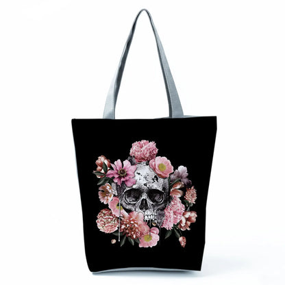 Women's Shoulder Bag Shopping Bag Handbags For Women Tote Bag Halloween Skull New Fashion Day Of The Dead Floral Skull Print