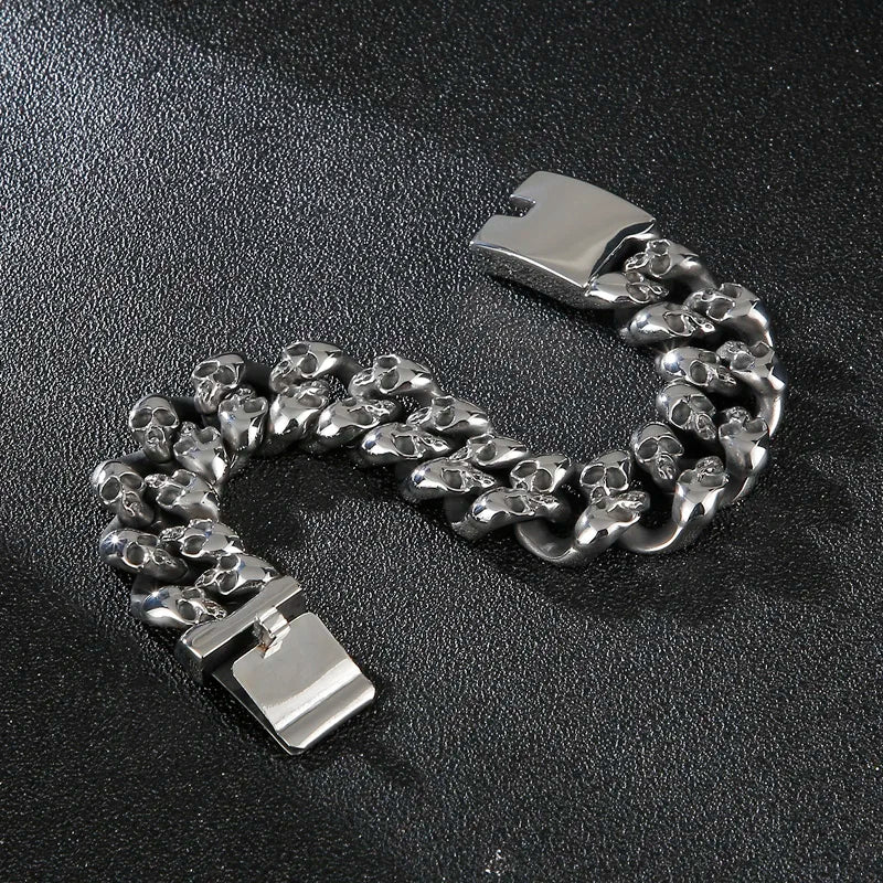 20mm Big Heavy Metal Skull Cuban Chain Bracelet Men 316L Stainless Steel