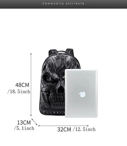 Men Women Thick Leather Backpacks For Teenagers 3D Skull Designer Casual Travel Large Capacity Laptop Bag Boy Girl School Bags