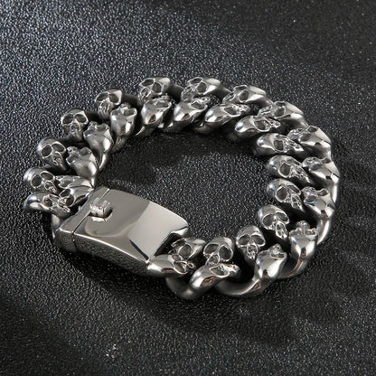 20mm Big Heavy Metal Skull Cuban Chain Bracelet Men 316L Stainless Steel