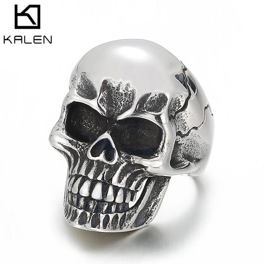 Kalen Vintage Gothic Style 6mm Men's Stainless Steel Skull Ring Charm Jewelry Accessories