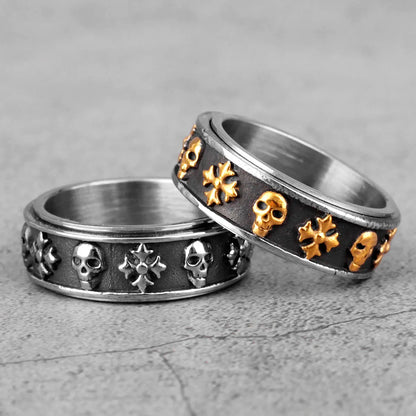 Cross Skull Retro Rotatable Stainless Steel Rings Punk Hip Hop Jewelry Creativity Gift Wholesale