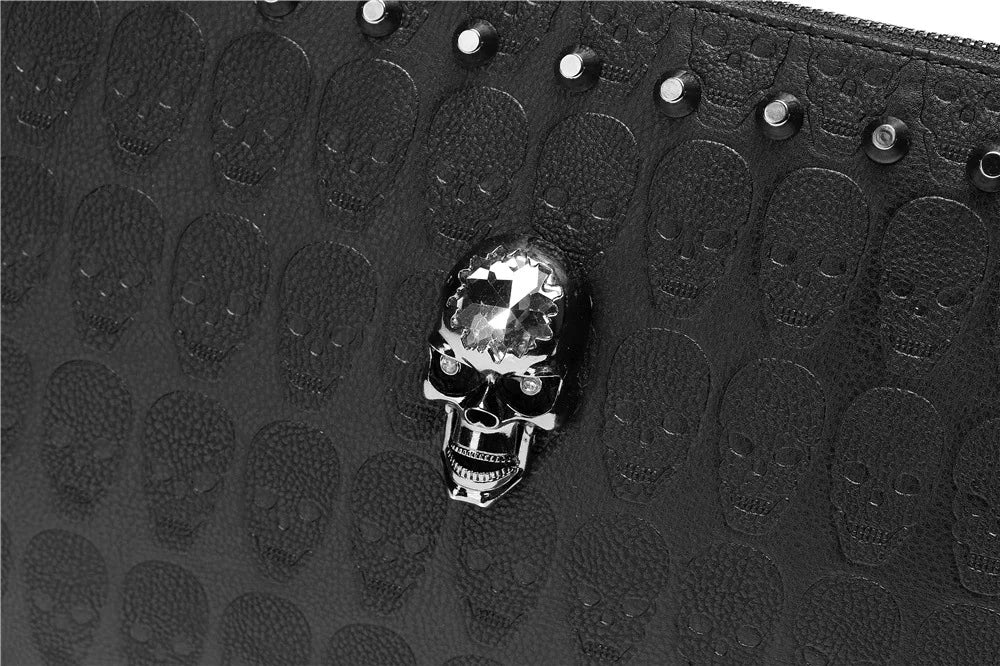 3D Skull Rivet Men's Clutches Fashion Clutch Bag Street Style Envelope Bag Skull Clutch Hand Bag Purse High Capacity Wallet Bag