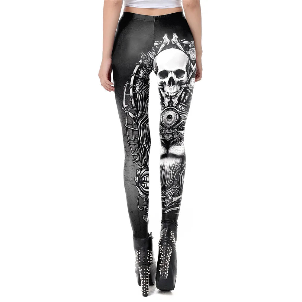 FCCEXIO Fashion Skull New Design Punk Women Legging Gothic Style Lion Retro Vintage Steampunk Leggins Ankle Pants Cosplay Leggin