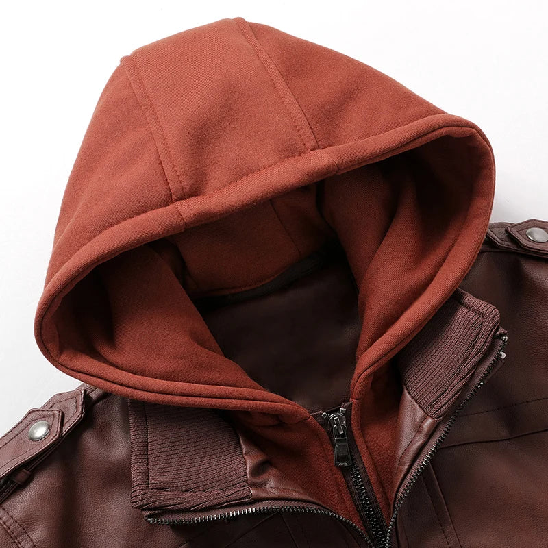 Skull Wing Print Motorcycle Leather Jackets Men Punk Rock Hooded Coat PU Leather Fashion Casual Outwear EU Size S-5XL