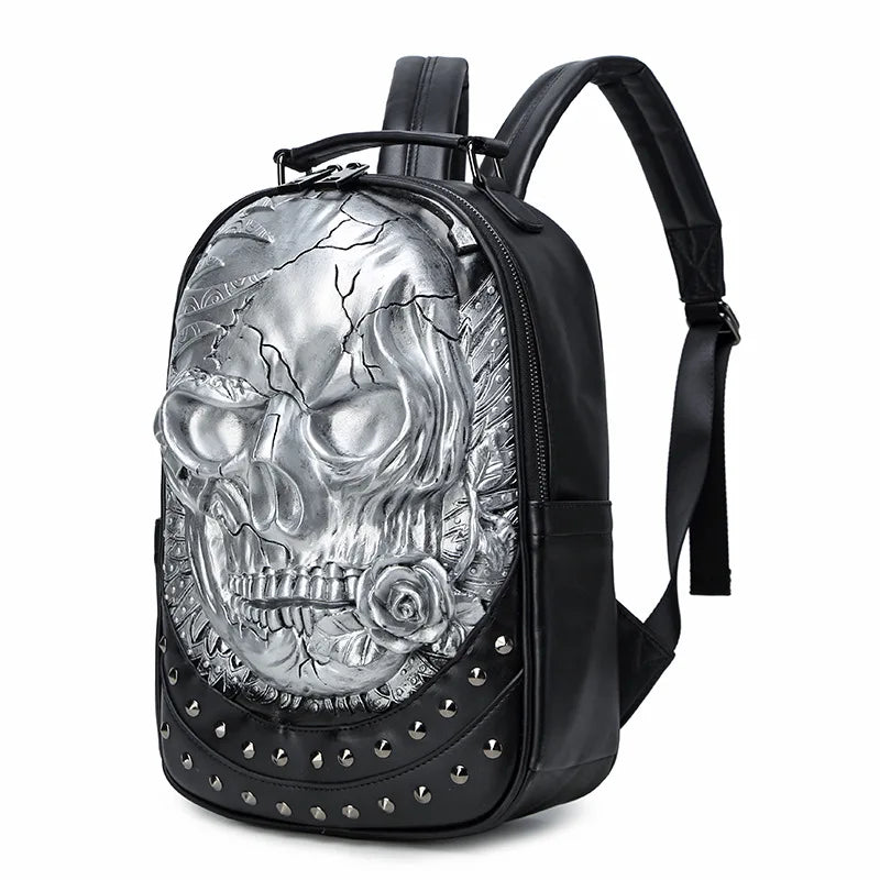 Men Women Thick Leather Backpacks For Teenagers 3D Skull Designer Casual Travel Large Capacity Laptop Bag Boy Girl School Bags