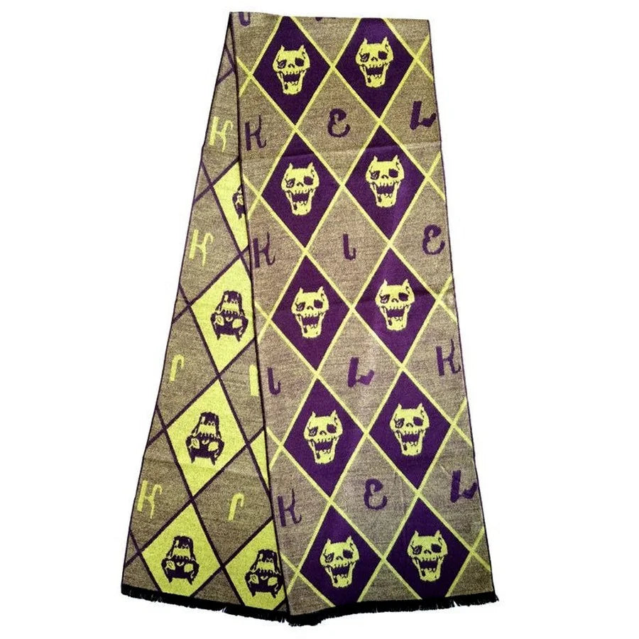 Anime jojo bizarro adventure scarf kira yoshikage cotton halloween scarf skull cosplay accessory attire woman present jpjo scarf