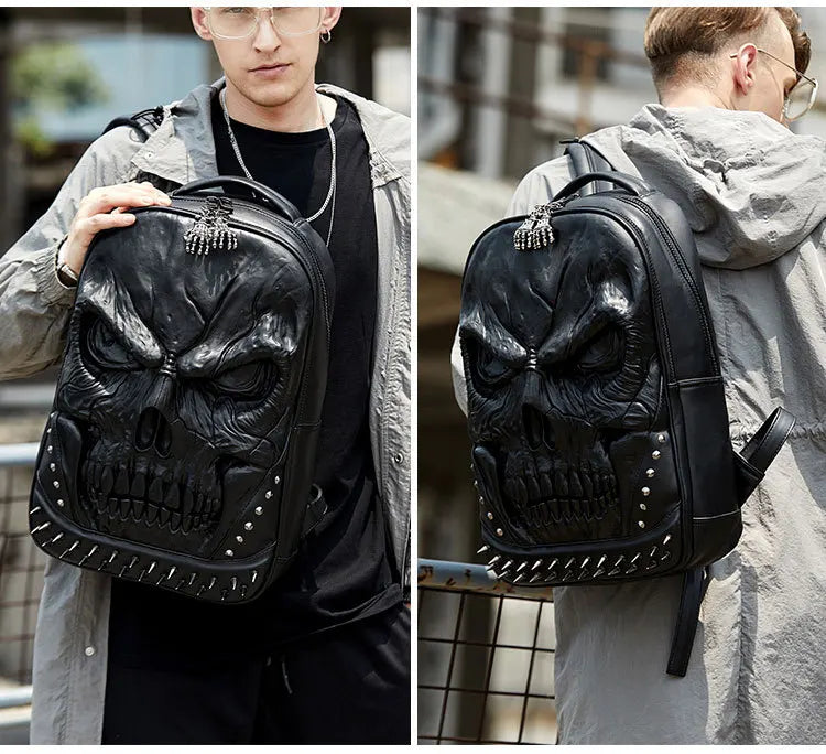 Men Women Thick Leather Backpacks For Teenagers 3D Skull Designer Casual Travel Large Capacity Laptop Bag Boy Girl School Bags