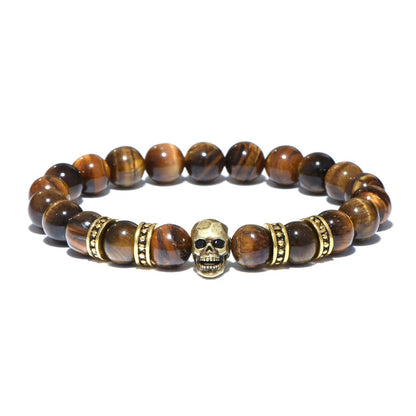 Diffone Mens Natural Stone Bracelet Gothic Skull Braslet Tiger eye Brazalete Beads Accessories For Hombre Viking Braclet Pulsera