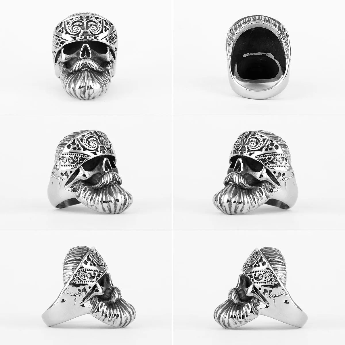 Hippie Big Beard Wear Hat Skull Stainless Steel Mens Rings Punk Hip Hop for Boyfriend Biker Jewelry Creativity Gift Wholesale