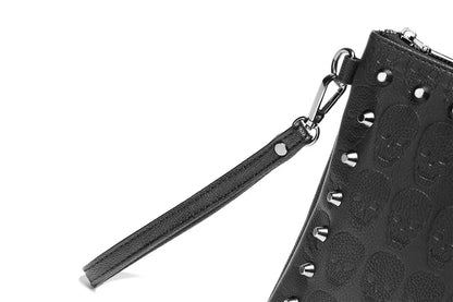 3D Skull Rivet Men's Clutches Fashion Clutch Bag Street Style Envelope Bag Skull Clutch Hand Bag Purse High Capacity Wallet Bag