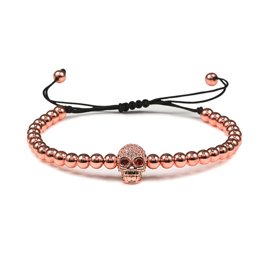 Charm Skull Head Copper Beads Bracelets Handmade Pave CZ Skeleton Crystal Adjustable Bracelet Punk Wrist Jewelry for Women