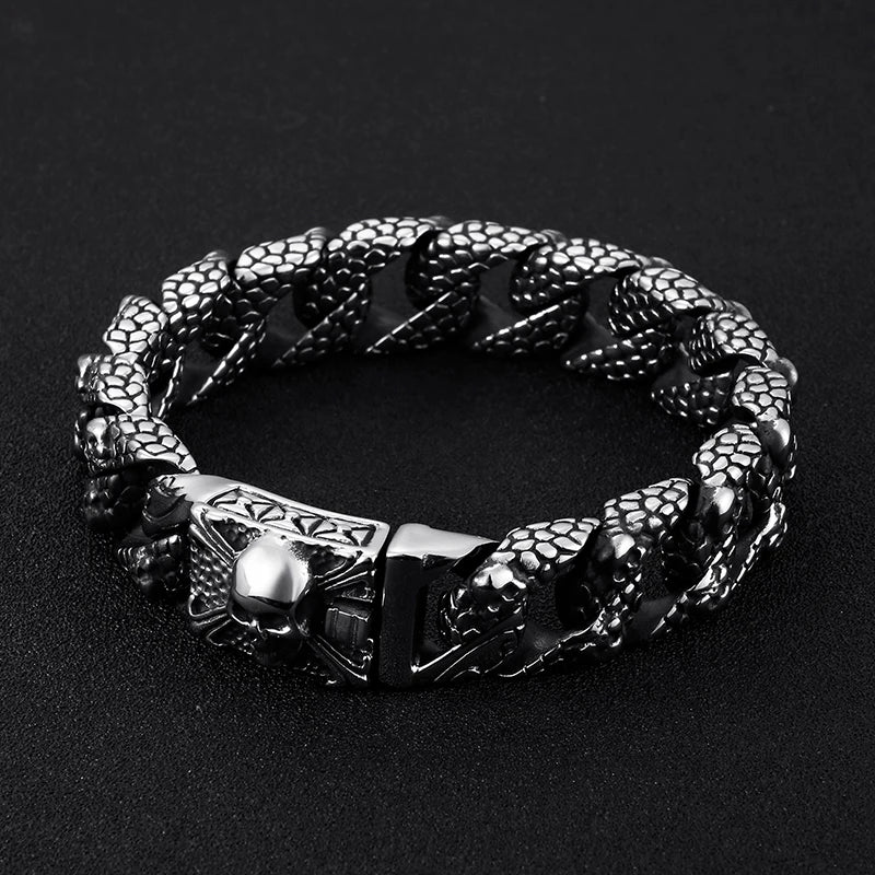 Fongten Gothic Mens Bracelets Stainless Steel Skull Franco Curb Chain Bracelet For Men Multiple Color Skeleton Armband Jewelry