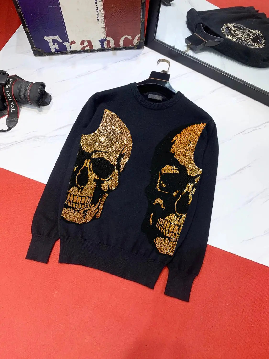 New Cashmere Pullover Slim Fit Sparkling Field Skull Head Europe and America Fall Men's Sweater Luxury Winter Brand