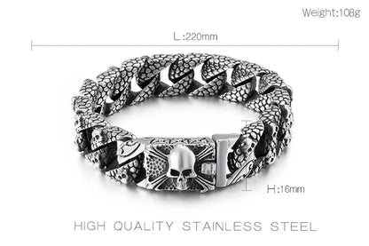 Fongten Gothic Mens Bracelets Stainless Steel Skull Franco Curb Chain Bracelet For Men Multiple Color Skeleton Armband Jewelry