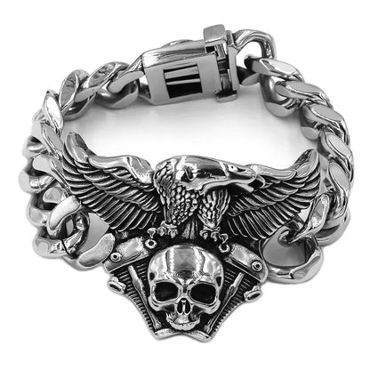 Engine Skull Eagle Bracelet Stainless Steel Titanium Jewelry Large Personality Vintage Skull Biker Mens Boys Bracelet 368B