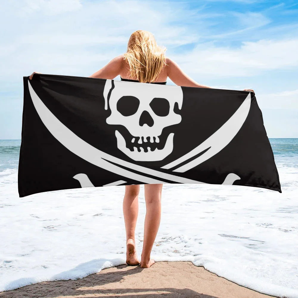 Skull Pirate Symbol Bath Towel Microfiber Beach Towel Bathroom Supplies Bath Towels for Adults