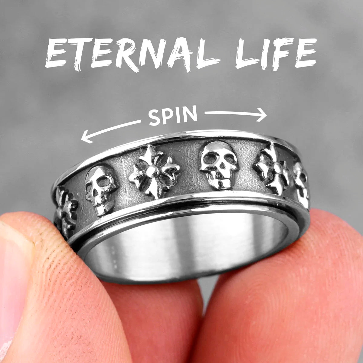 Cross Skull Retro Rotatable Stainless Steel Rings Punk Hip Hop Jewelry Creativity Gift Wholesale