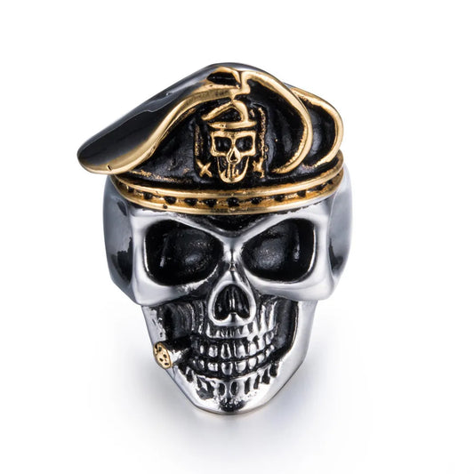 Gothic Punk Ring For Men Retro Skeleton Devil Male Ring Skull Adjustable Exaggeration  Snake Captain