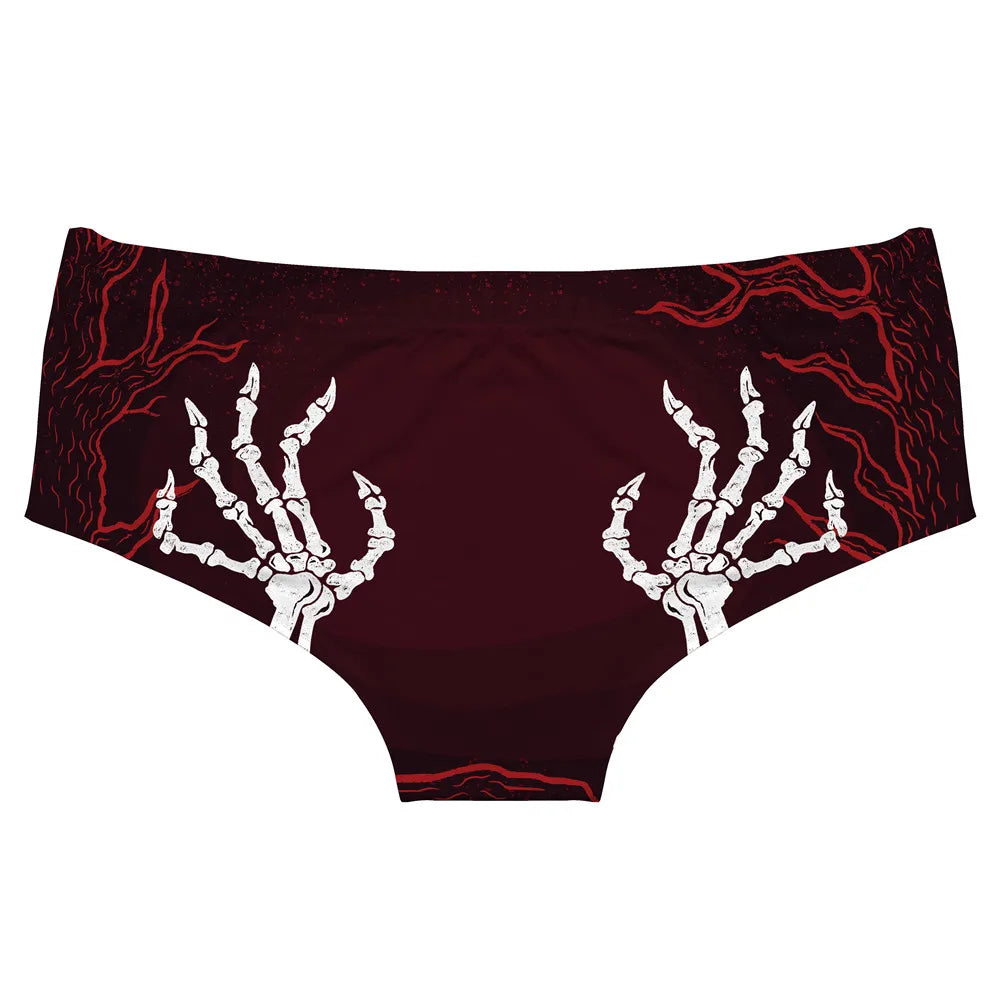 DeanFire 92% Polyester 8% Spandex Sexy Women Plus Size Underwear Halloween Skeleton Hand Print Panty