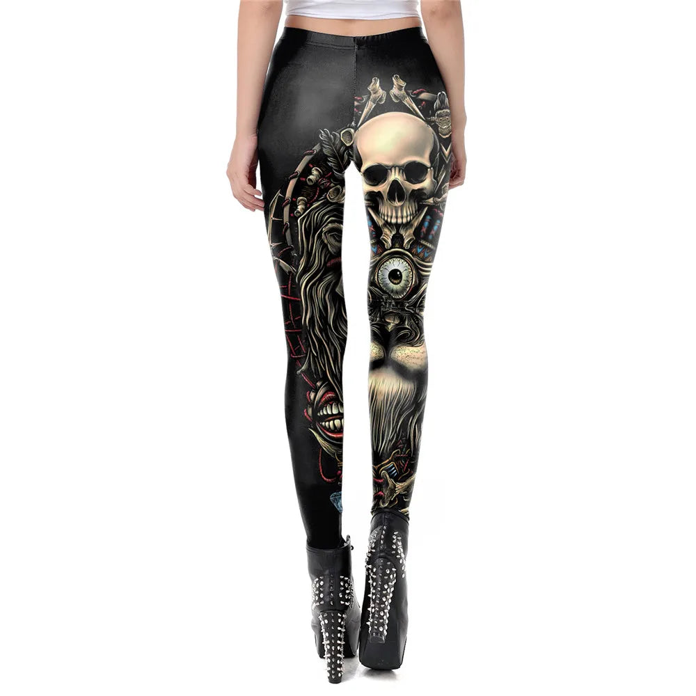 FCCEXIO Fashion Skull New Design Punk Women Legging Gothic Style Lion Retro Vintage Steampunk Leggins Ankle Pants Cosplay Leggin