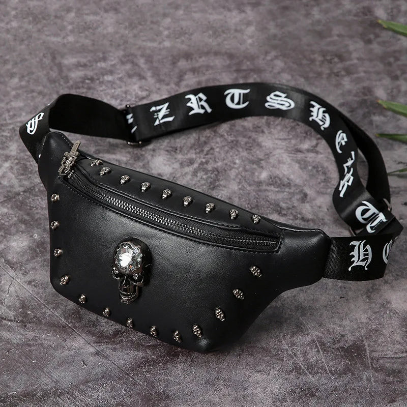 Men Punk Waist Bag Belt Bag Fashion Skull Pattern Fanny Pack Hip Packs Multifunction Outdoor Male Waist Pack Crossbody Bags