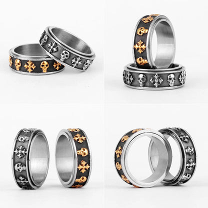 Cross Skull Retro Rotatable Stainless Steel Rings Punk Hip Hop Jewelry Creativity Gift Wholesale