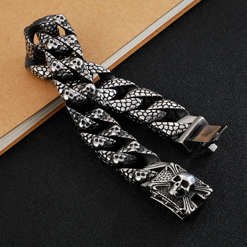 Fongten Gothic Mens Bracelets Stainless Steel Skull Franco Curb Chain Bracelet For Men Multiple Color Skeleton Armband Jewelry