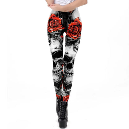 VIP FASHION Punk Womens Legging Sugar Skull Leggings for Women Girl Pink Print Workout Fitness Trousers Party Ankle Pants