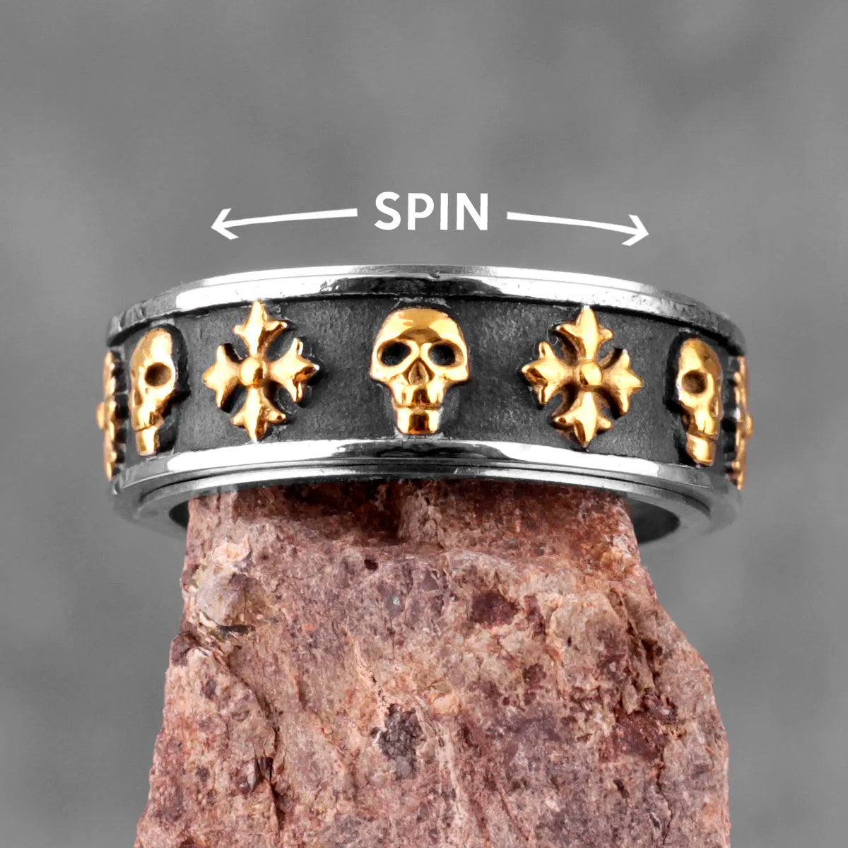 Cross Skull Retro Rotatable Stainless Steel Rings Punk Hip Hop Jewelry Creativity Gift Wholesale